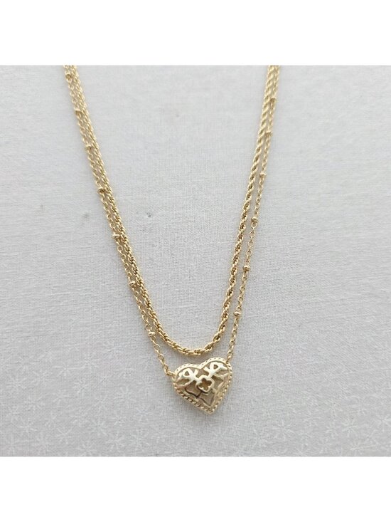 Kendra Scott Jewelry - Kendra Scott Gold Double Strand Necklace With Filigree Heart Pendant 19"